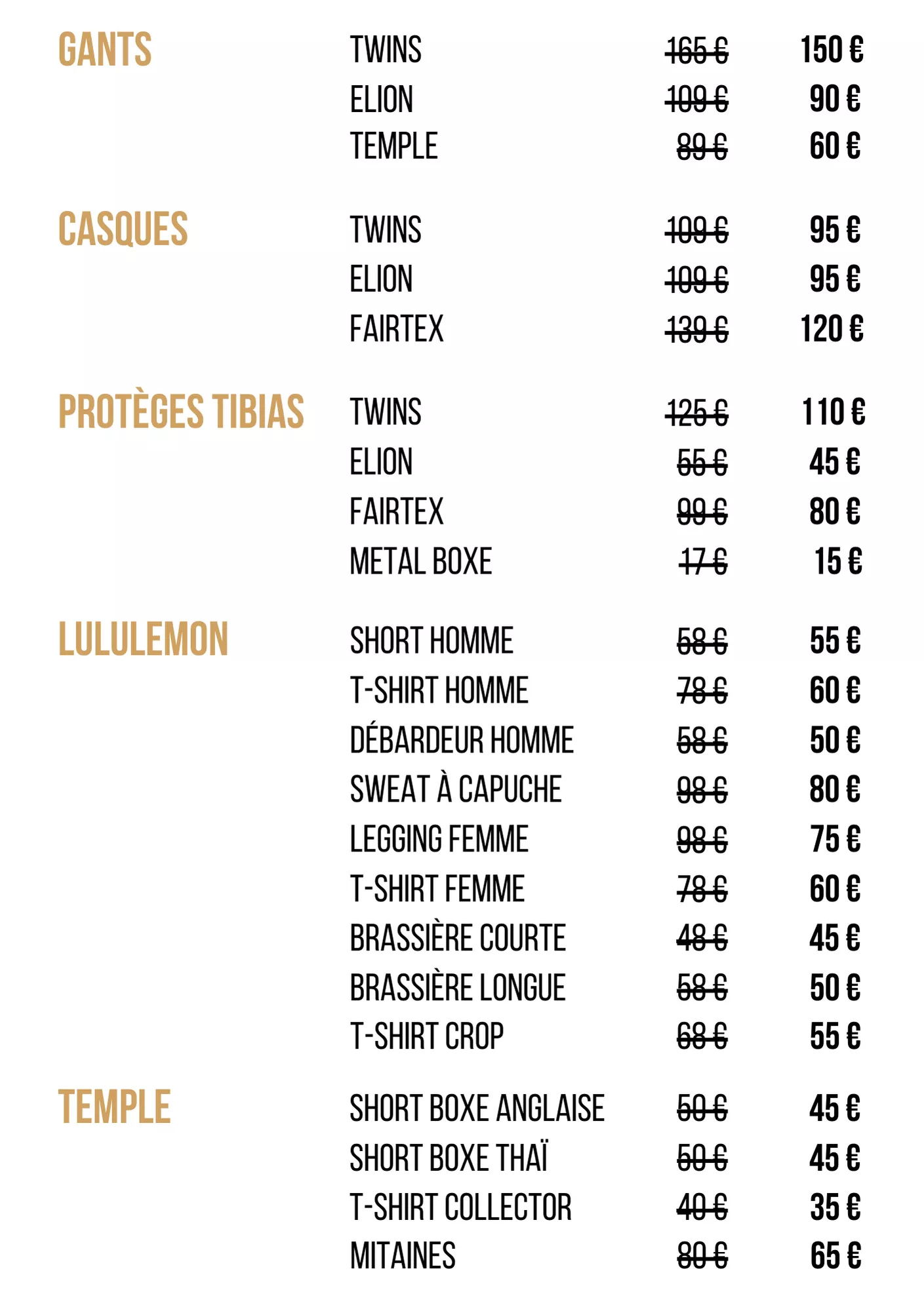 Avantages Membres des clubs de boxe Temple dans les boutiques à Paris