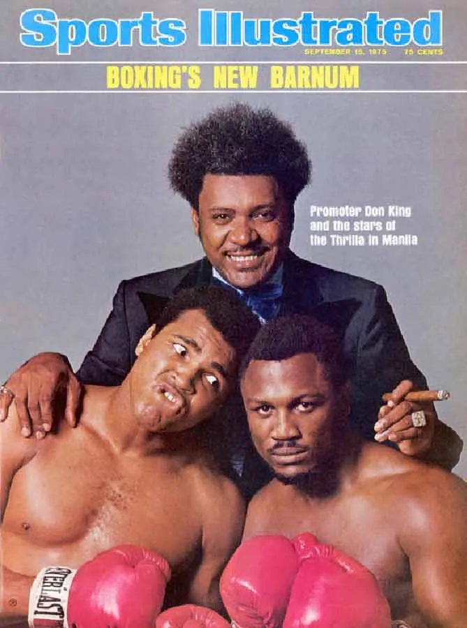 Couverture de magazine en 1975 avec les boxeurs Joe Frazier et Mohammed Ali annonçant le combat Thrilla in Manila